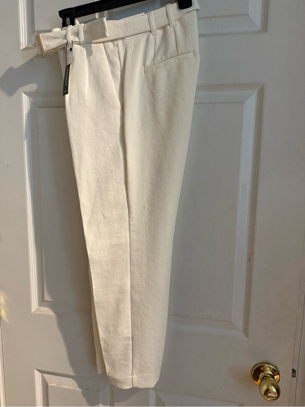 Express Off White Tailored Chinos with Waist Belt
